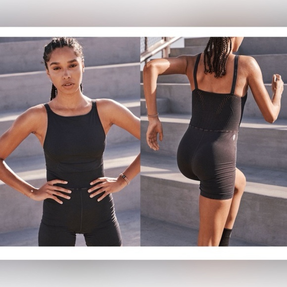 Free People Black Good Karma High Neck Runsie